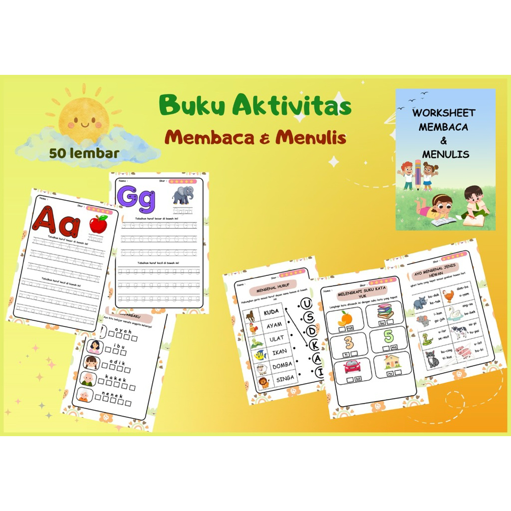 Worksheet Belajar Membaca dan Menulis Lembar Kerja Anak Buku Aktifitas Anak