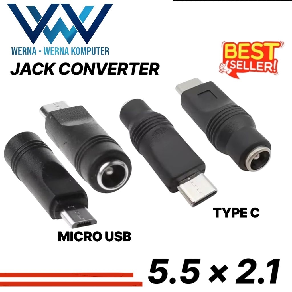 Konektor Jack USB micro / USB Type c to Jack DC 5.5 x 2.1mm female port