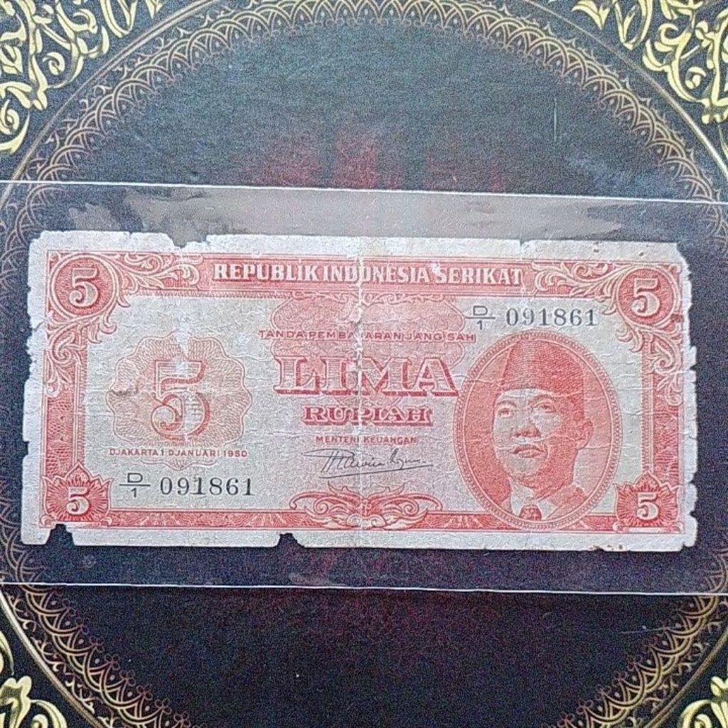 Uang RIS Sukarno 5 rupiah 1950 fine gripis