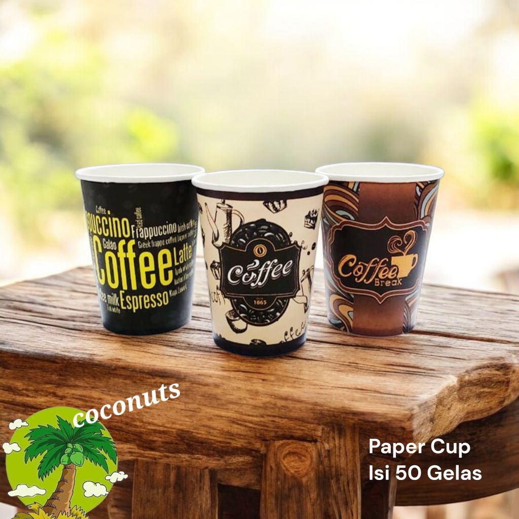 [50pcs]Paper cup Motif + Lid Cup / Gelas Kertas Kopi Tebal + Tutup 4oz 6.5oz 8oz