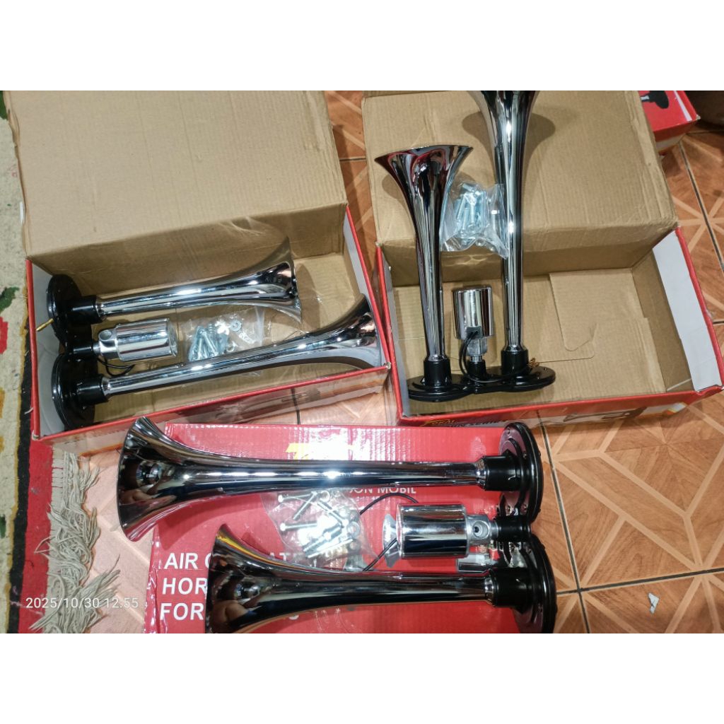 klakson 2 terompet stenlis/ krom klakson angin 2 corong12-24volt