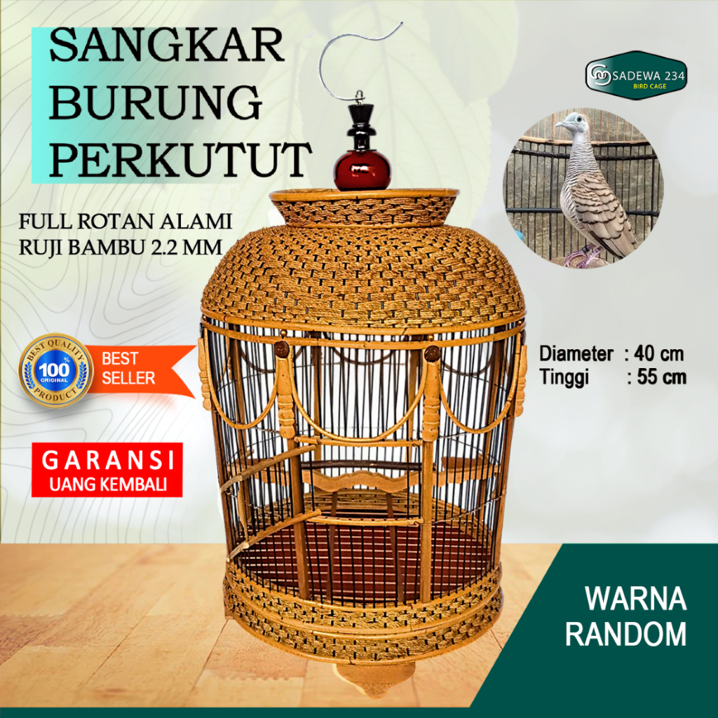 Sangkar burung perkutut mataraman full rotan finishing pelitur