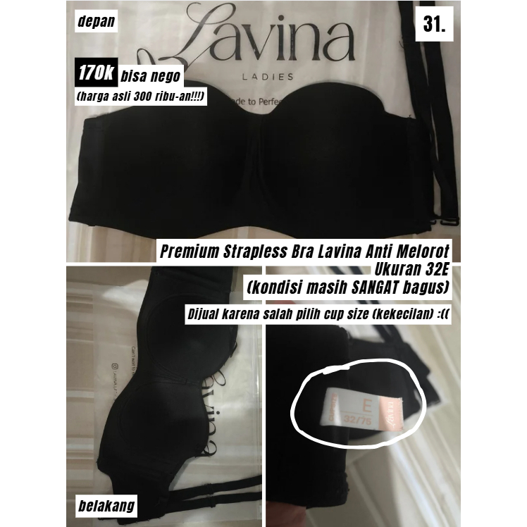 Premium Strapless Bra LAVINA Ukuran 32E