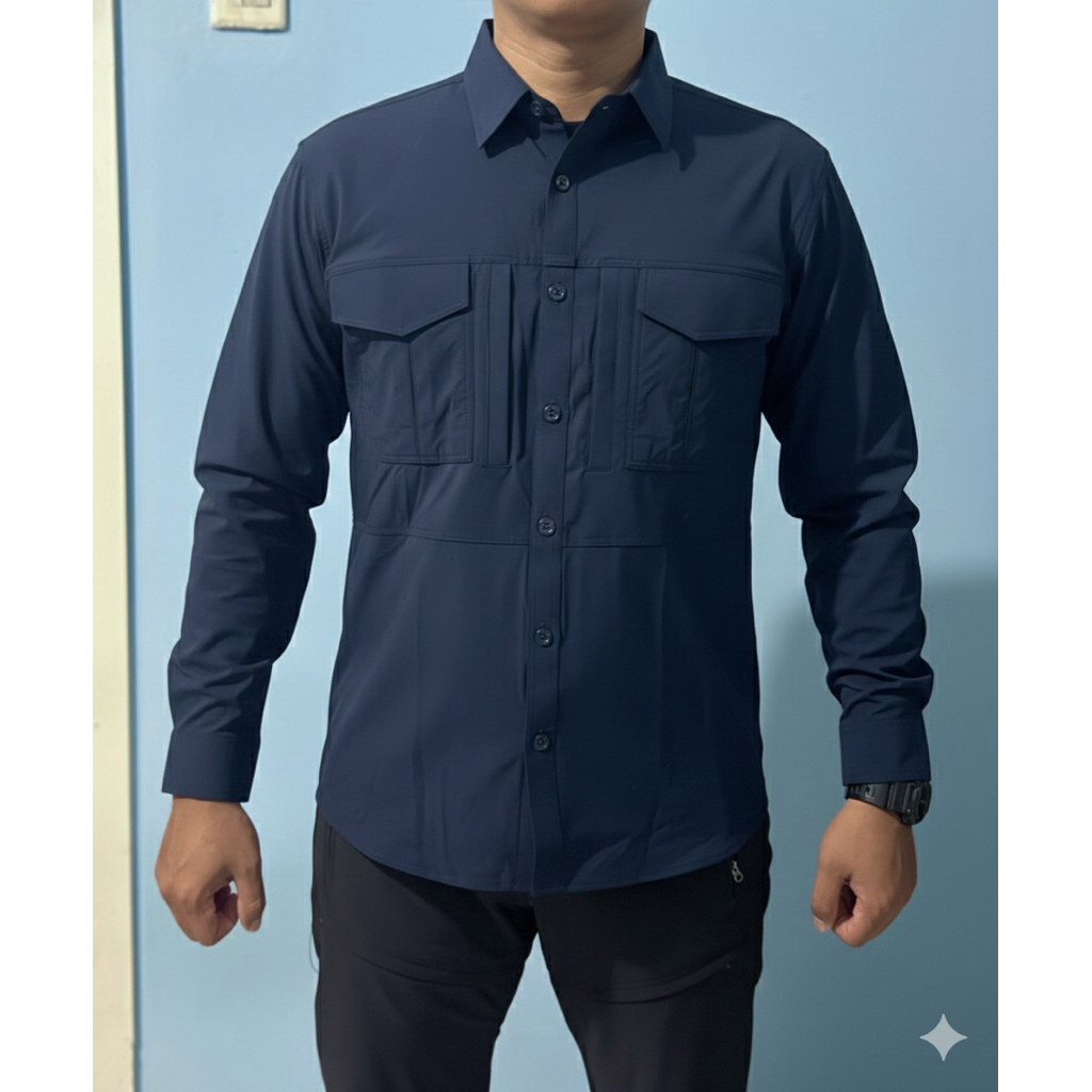 Kemeja Paspampres Lengan Panjang Biru Navy