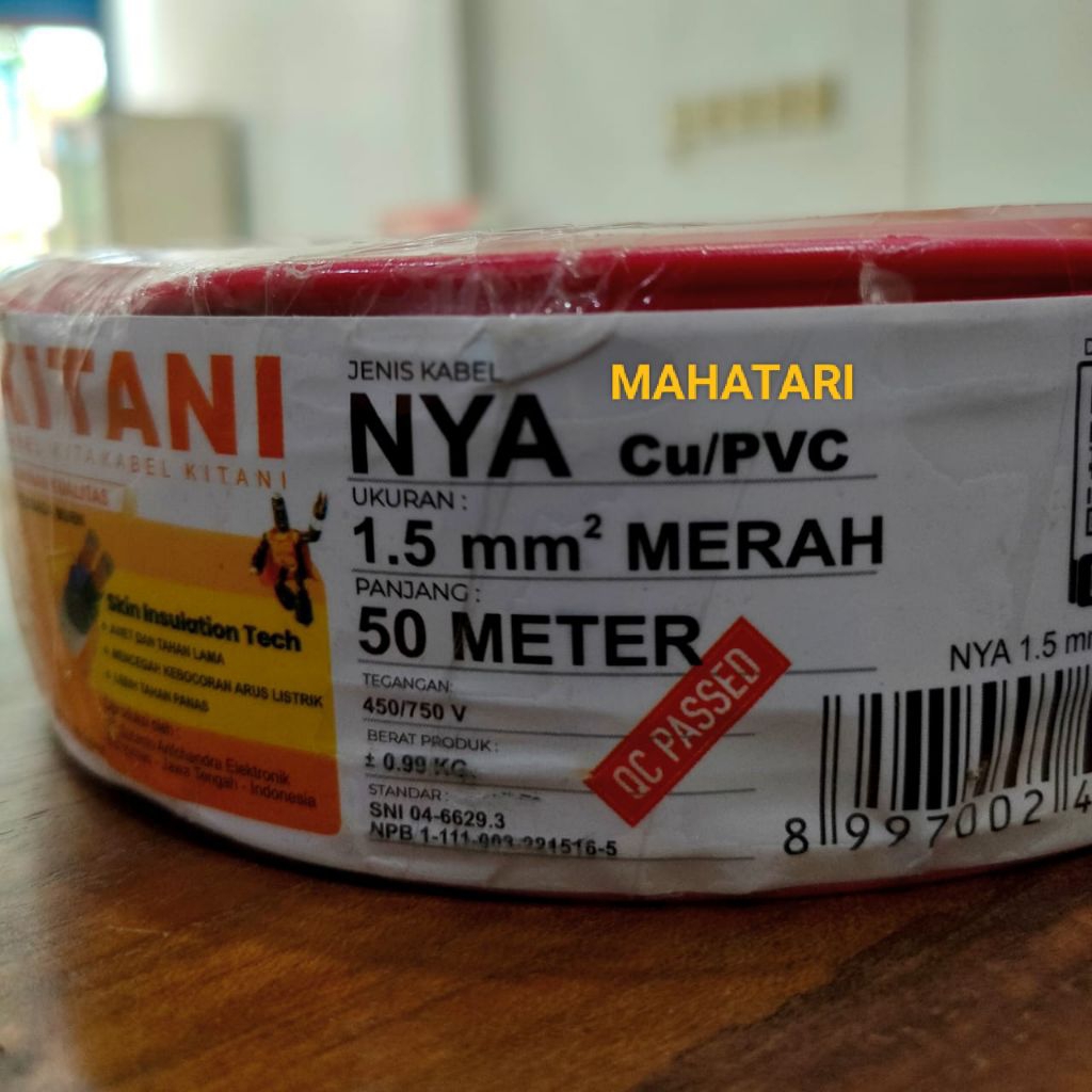 Kabel Kawat Listrik KITANI NYA 1.5 mm 50 Meter – Tembaga Murni – 450/750V – 1 Roll