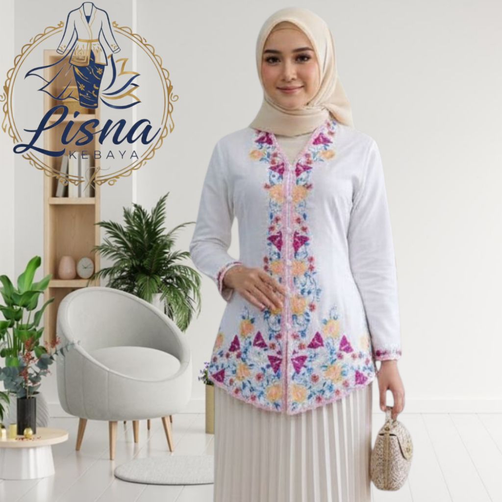 Kebaya Encim Jumbo Ld140 Bordir Warna Lengan Panjang Katun Toyobo