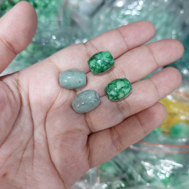 LIONTIN Batu giok oval spacer batu giok keberuntungan untuk pembuatan asesoris diy