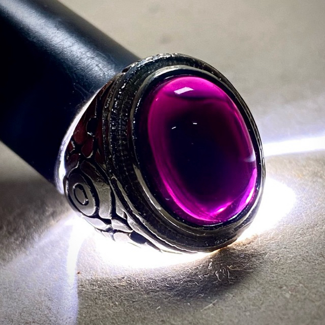 BATU KECUBUNG ULUNG HITAM DISOROT UNGU 16MM/18MM RING ALPAKA SUPER