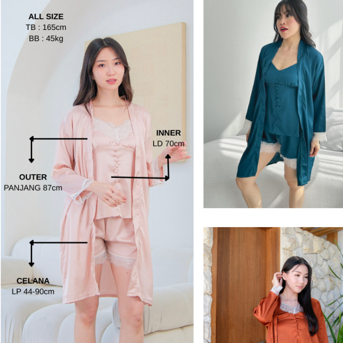 WANITHA - SHAKILA / Piyama Satin Set Celana Pendek Baju Tidur Kimono