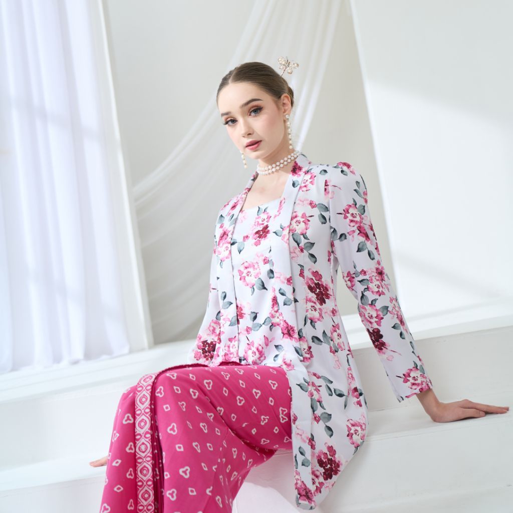 Baju Seragaman Kebaya Bunga Jadul/ Kebaya Kutubaru Bunga Pink / Kebaya Bridesmaid Tunik Kutubaru / K