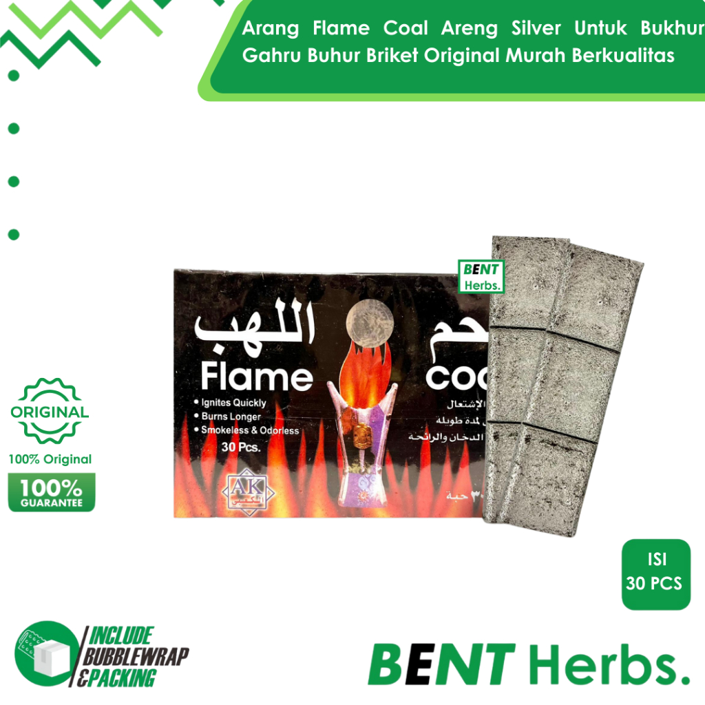 Arang Flame Coal 30 Pcs Areng Silver Untuk Bukhur Dupa Gahru Buhur Briket Original Murah Berkualitas