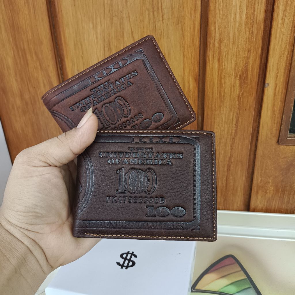 Kulit Pria Small Dompet Lipat Pria Kulit Motif Dolar dengan 4 Slot Kartu dan 2 Slot Uang Kertas Smal