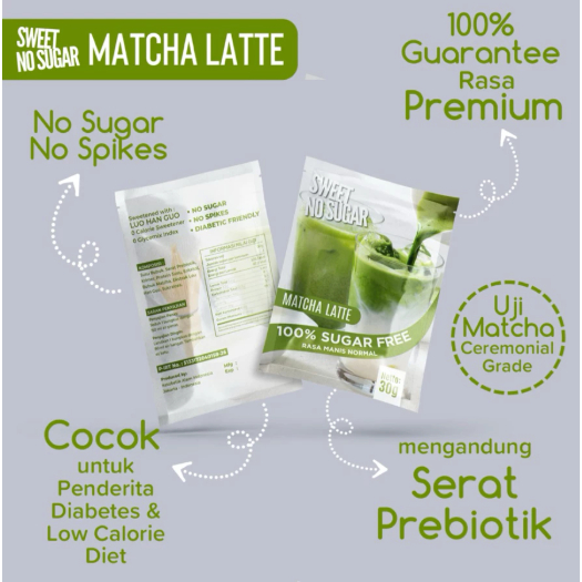 Sachet Matcha Latte Sugar Free Low Calorie Diet Keto Sweet No Sugar 30g