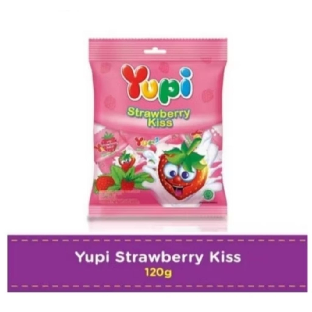 permen YUPI Stroberry kiss - 1 bungkus (perkiraan 50pcs)