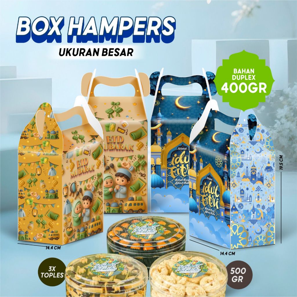 BOX HAMPERS IDUL FITRI | GABLE BOX BESAR | BOX HAMPERS LEBARAN  KEMASAN IDUL FITRI | DUPLEX 400 GR