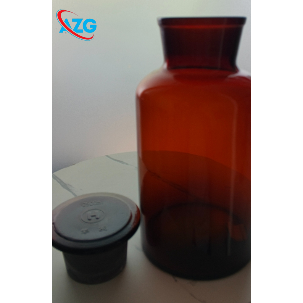 Reagent Bottle Amber Glass Wide Mouth With Ground-in Glass Stopper — Botol Reagen Kaca Amber Mulut L
