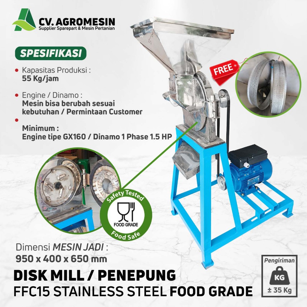 MESIN PENEPUNG DISK MILL FFC 15 STAINLESS STEEL - UNIT ONLY