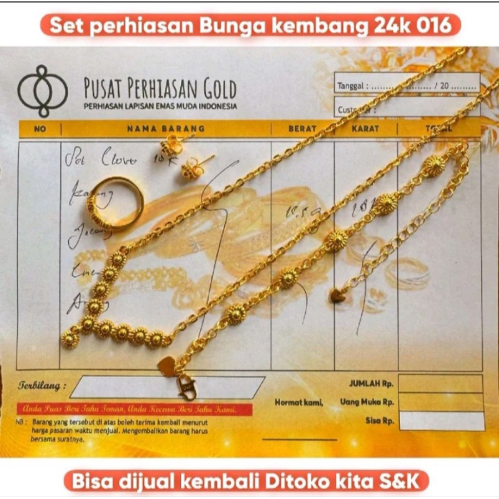 set perhiasan emas muda asli kadar 8k
