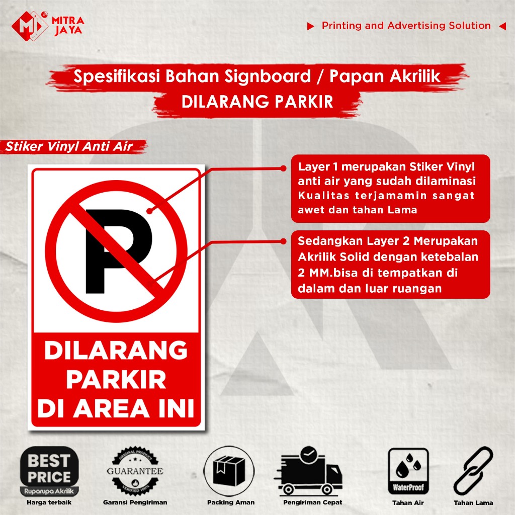 DILARANG PARKIR Akrilik - Signboard Akrilik DILARANG PARKIR - Plang Akrilik DILARANG PARKIR - Rambu 