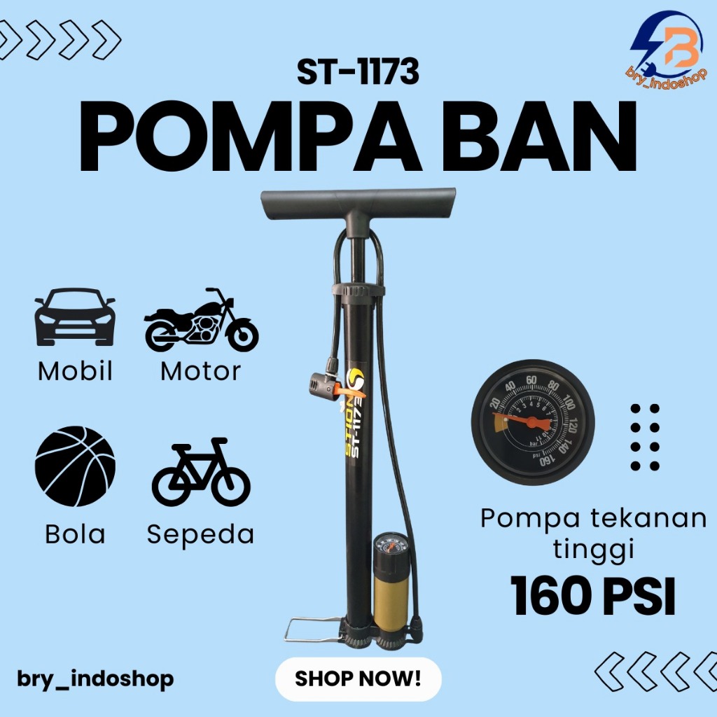 Pompa Angin Sepeda Motor Mobil High Pressure Pompa Angin Portable Terlaris 16OPSI
