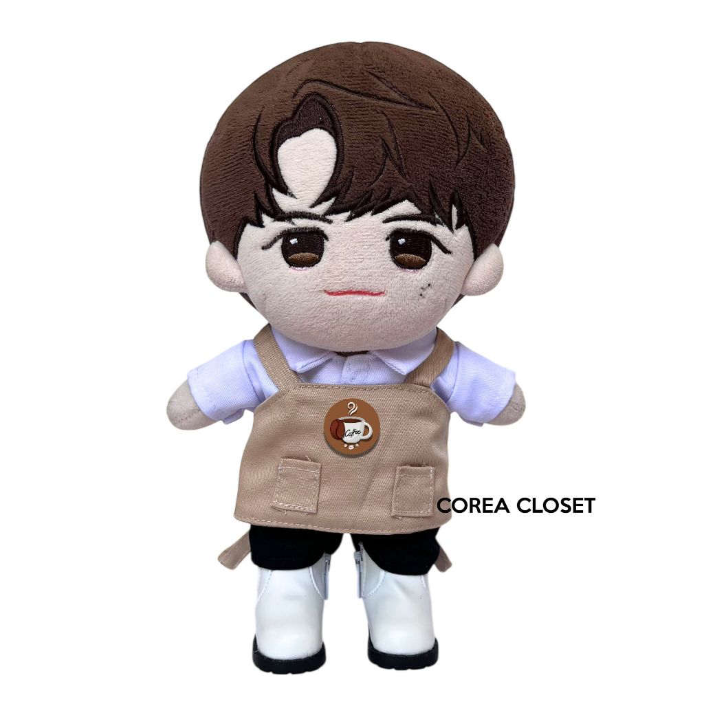 20cm doll clothes - Set Barista clothes (Kemeja putih, apron coklat, pin, dan celana) boneka Sevente