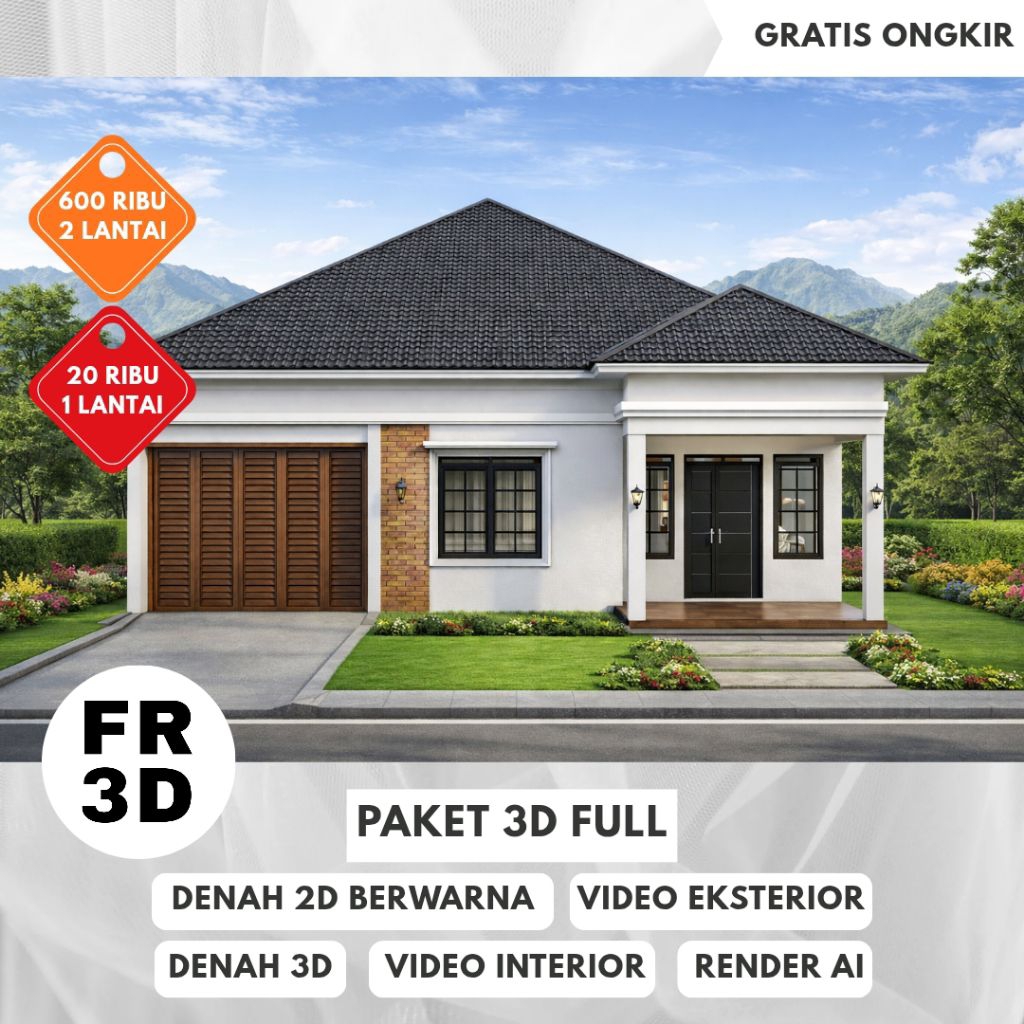 Jasa Desain Rumah 3D Lengkap | Denah 2D & 3D | Render Eksterior Interior | Animasi Home Tour