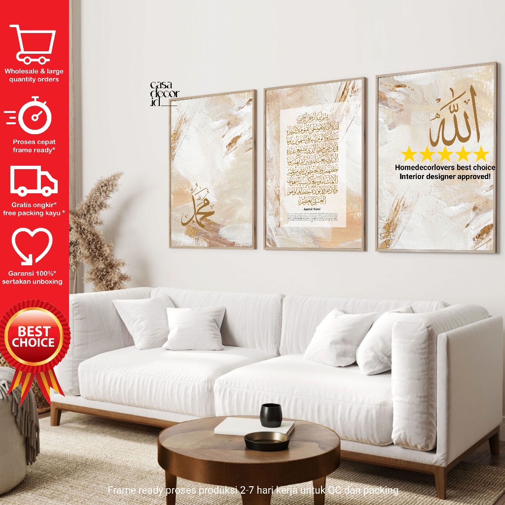 Hiasan Dinding Walldecor Islami Kaligrafi Set Ayat Kursi Lafadz Allah Muhammad Festive desain abstra