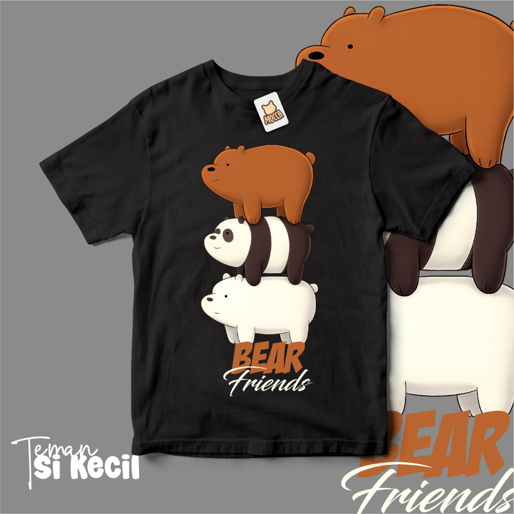 MOCCA Kaos Anak Bear Friends Kaos Perempuan Cotton Combed Usia 2-13 Tahun Katun