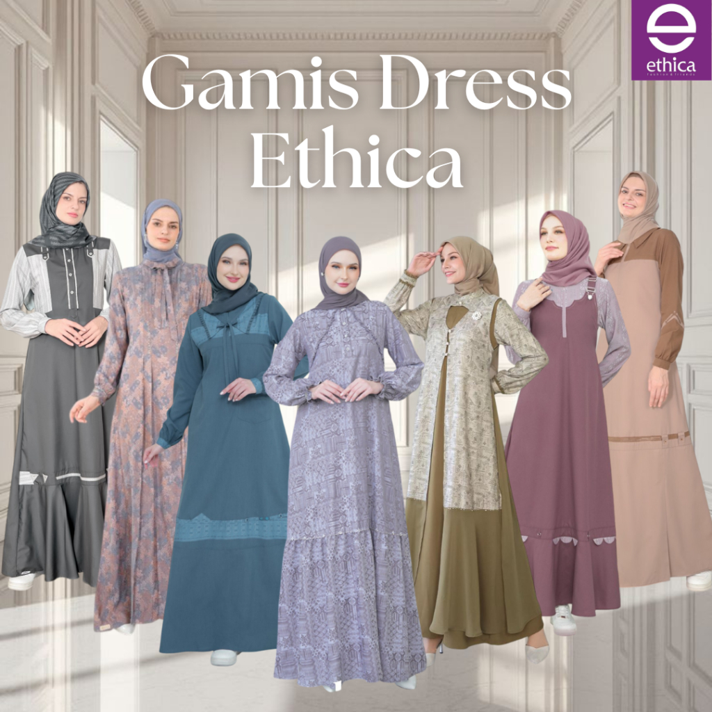 GAMIS ETHICA TERBARU MOTIF BUNGA FLORAL BATIK POLOS BAHAN KATUN SILK KAGUMI AYUMI LADIVA WARNA ABU M