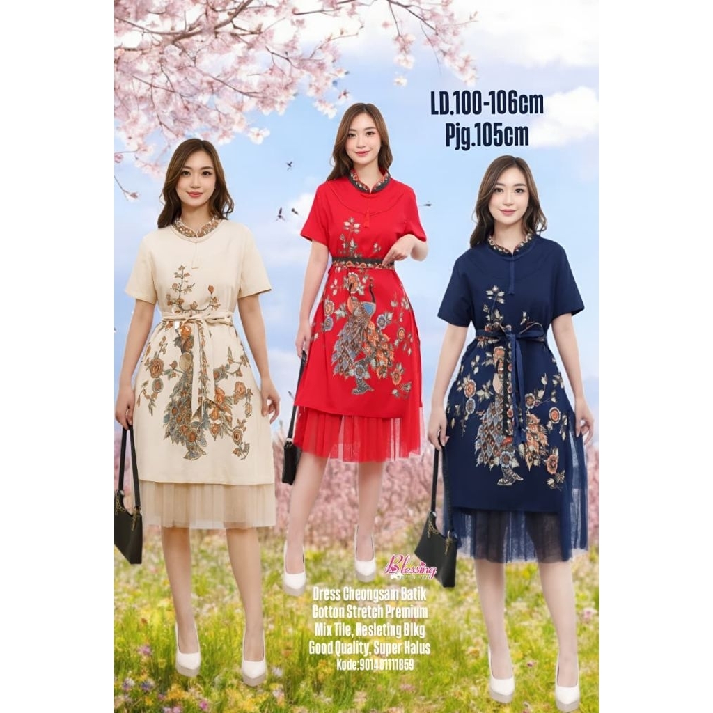 Dress batik Cheongsam Shanghai wanita terbaru model dress Imlek pesta mewah