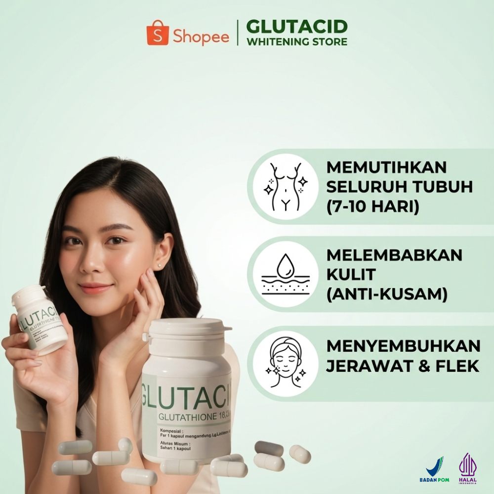 Kapsul Pemutih Badan Herbal 7X BPOM Halal Whitening Glutathione Kulit Lebih Putih