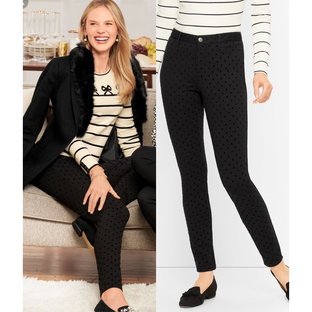 Celana panjang hitam tebal wanita / TLBTS soho slim leg ponte jegging (black polka)