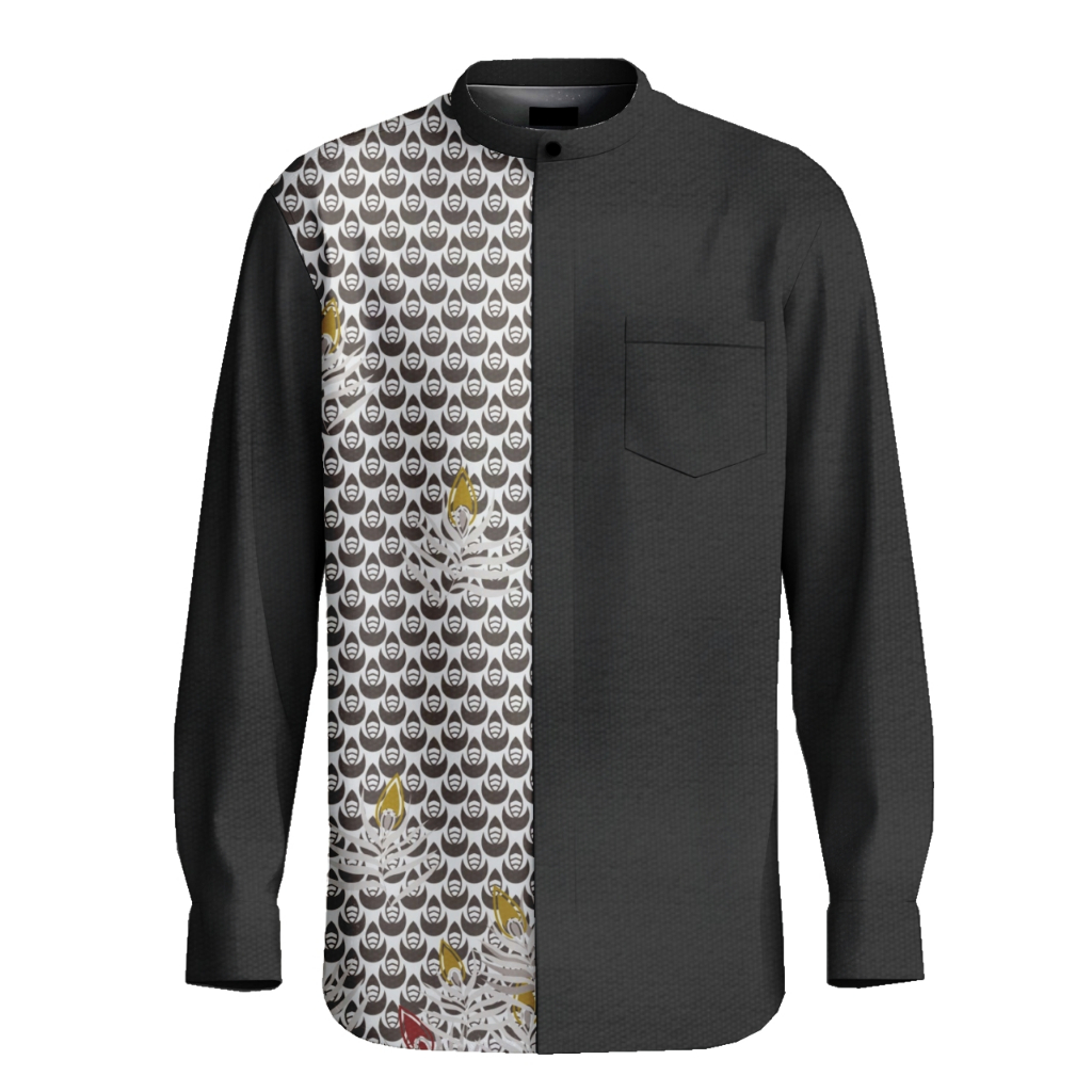 Kemeja Koko Pria Motif Series Ramadhan Mubarak Islamic Batik Bunga Printing KOKO-08 - Bahan Katun Le