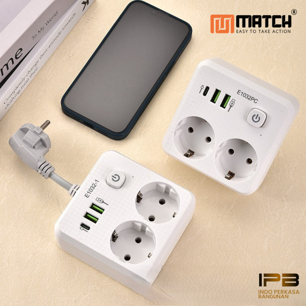Stop Kontak MATCH Stop Kontak USB Charging 2 Socket Dengan Saklar
