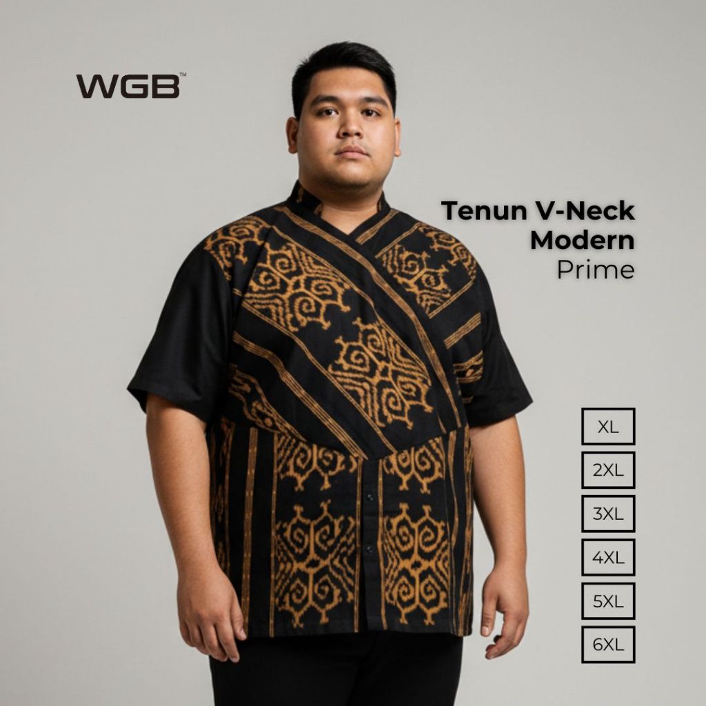 WGB Kemeja Tenun V Neck Pria Big Size Special Collection Jumbo XL XXL