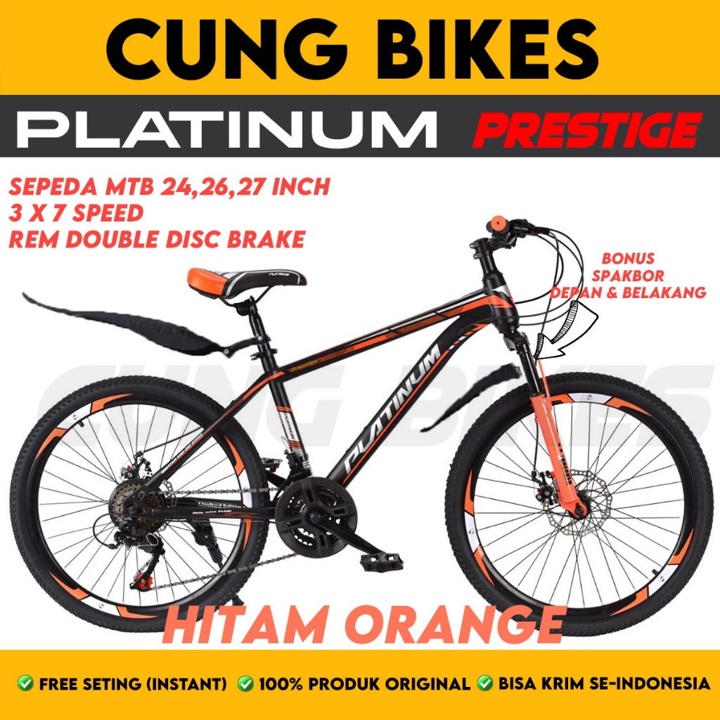 Sepeda gunung MTB 24 26 27.5 Inch PLATINUM Prestige Velg Tinggi Double disc brake