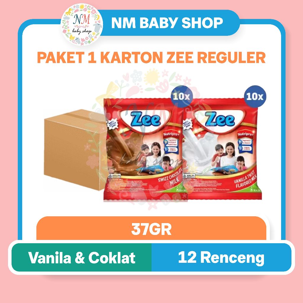 ZEE SACHET 37 GR PAKET 1 KARTON VANILA COKLAT ISI 12 RENCENG X 10 SACHET 37GR SUSU PERTUMBUHAN SSSC