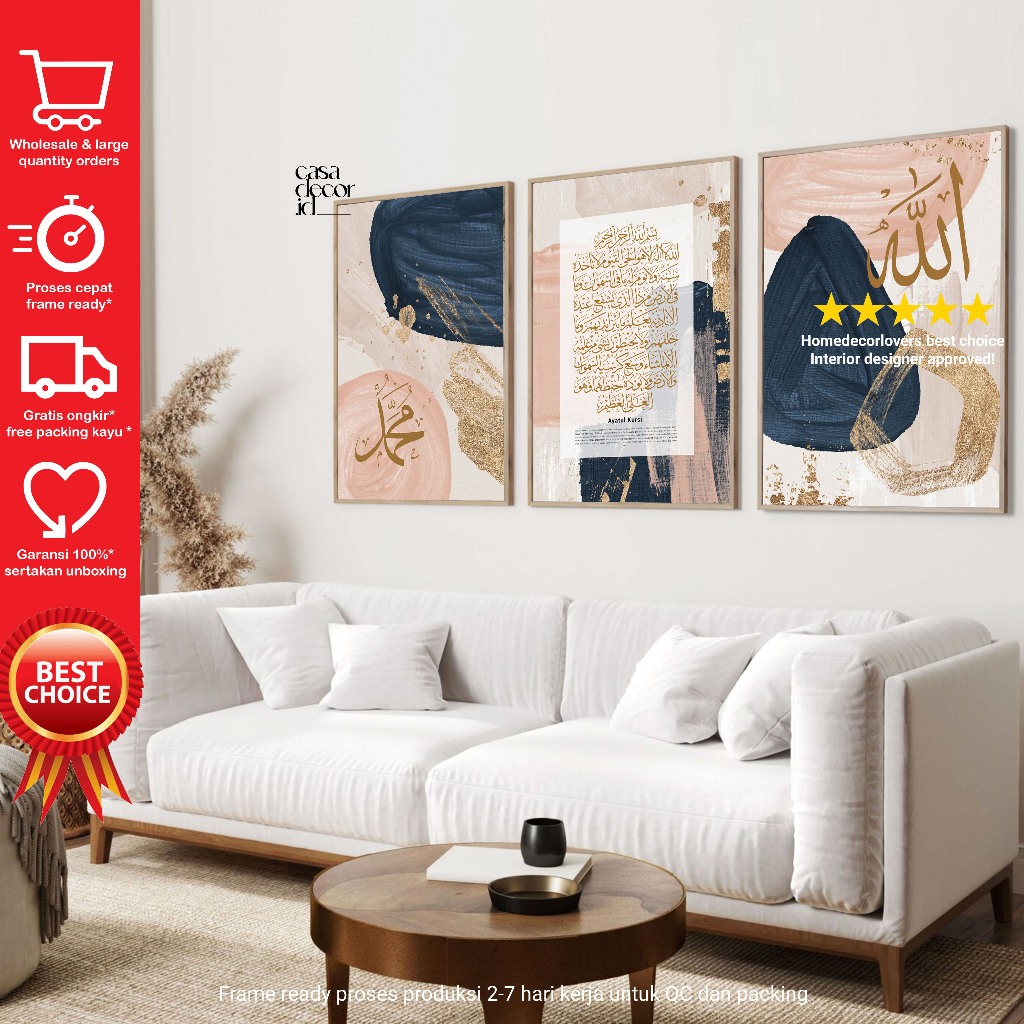 Hiasan Dinding Walldecor Islami Kaligrafi Set Ayat Kursi Lafadz Allah Muhammad desain abstract moder