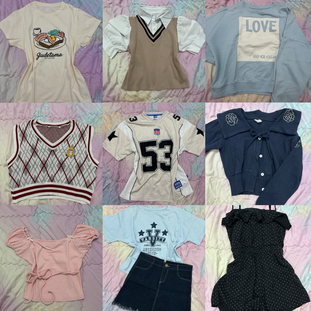 preloved vest, sweater, jersey, crop top, tee, dress