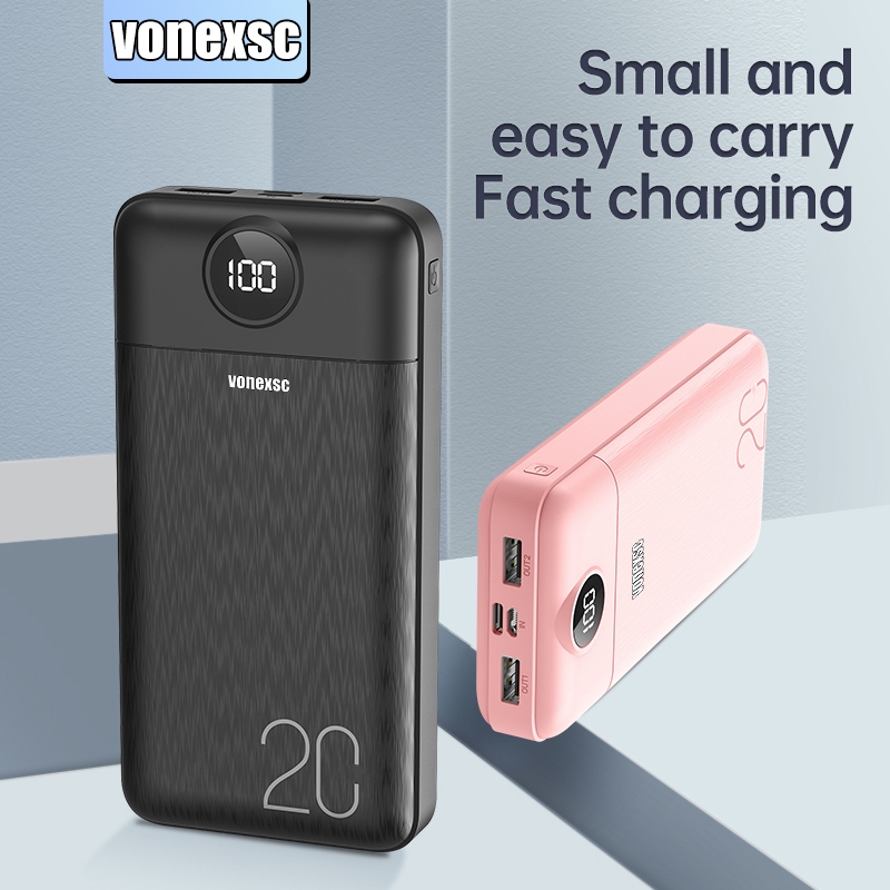 Vonexsc PT126P Powerbank bertenaga saku mini, pengisian cepat, kapasitas 20000 mAh 141*70*29.5mm
