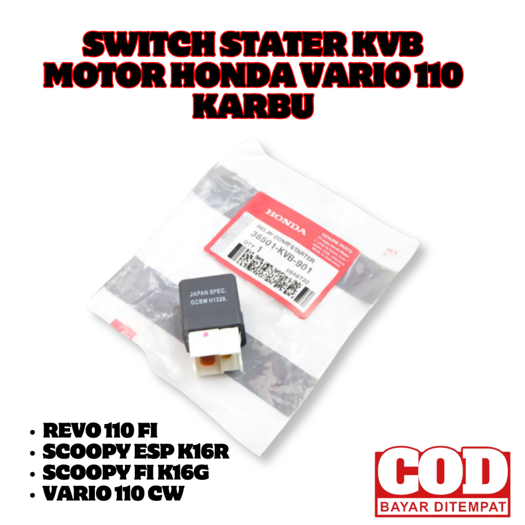 Ori Switch Stater KVB Motor Honda Vario 110 Karbu / Bendik Stater - 38501-KVB-901 original premium