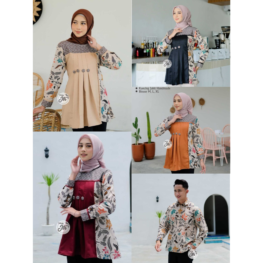 LARISA Batik Couple Modern Atasan Blouse Kerja Kantor Pria dan Wanita Ready Seragam AYANA LORA YASMI