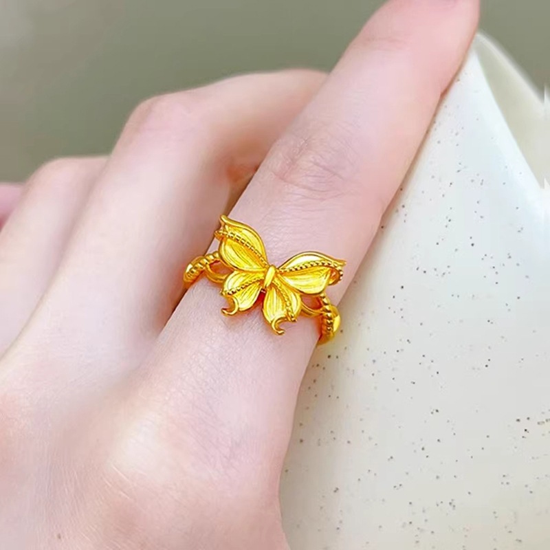 Idoiter Cincin Kupu-kupu Titanium Anti Karat Wanita Emas Imitasi Adjustable Mewah Aksesoris