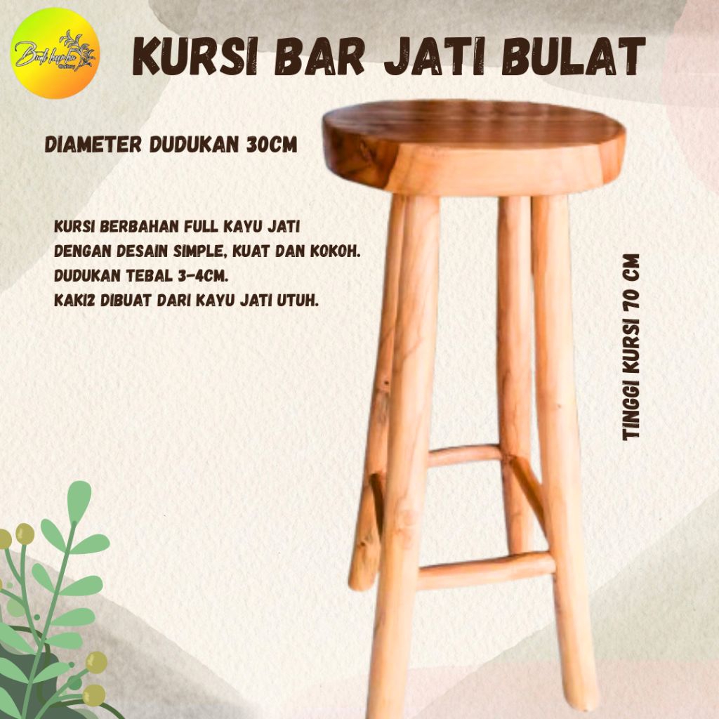 Homedecor Kursi Bar Kayu jati / Bar Kayu Jati Bulat / Kursi Bar