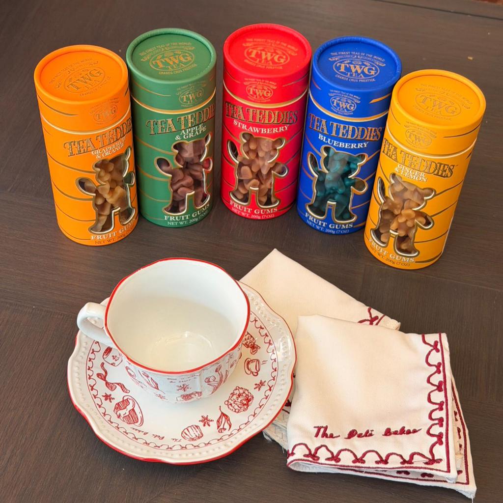 TDB Special Tea Set (Mug, Saucer, 2 Napkins, and TWG Tea Teddies) - The Deli Bakes Merchandise
