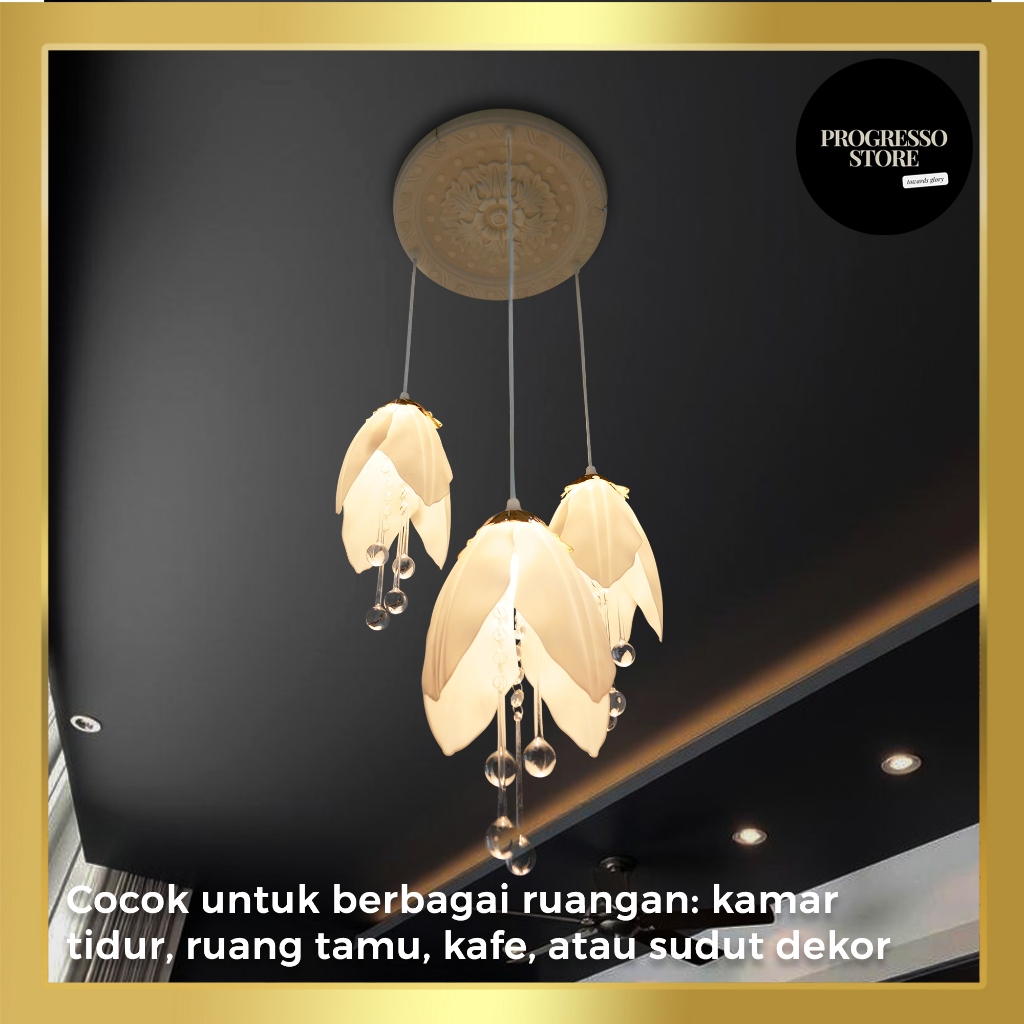 Lampu Hias Gantung Tulip X3 Ruang Tamu Dekorasi Desain Kelopak Bunga Plafon Minimalis Mewah