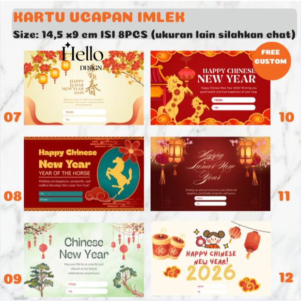 (FREE CUSTOM)  Greeting Card Imlek CNY Kartu Ucapan Chinese New Year Gift Card