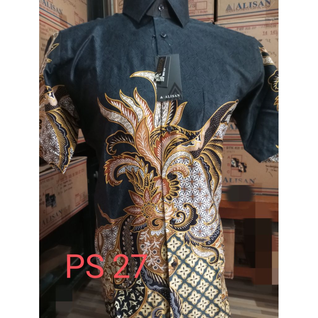 batik Alisan lengan pendek slimfit, kemeja batik Alisan