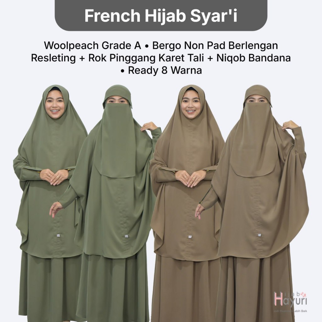 Khimar Set Syar'i Bahan Wolfis Adem Premium French Khimar Desain Set ( Khimar Jumbo - Rok - Niqab)