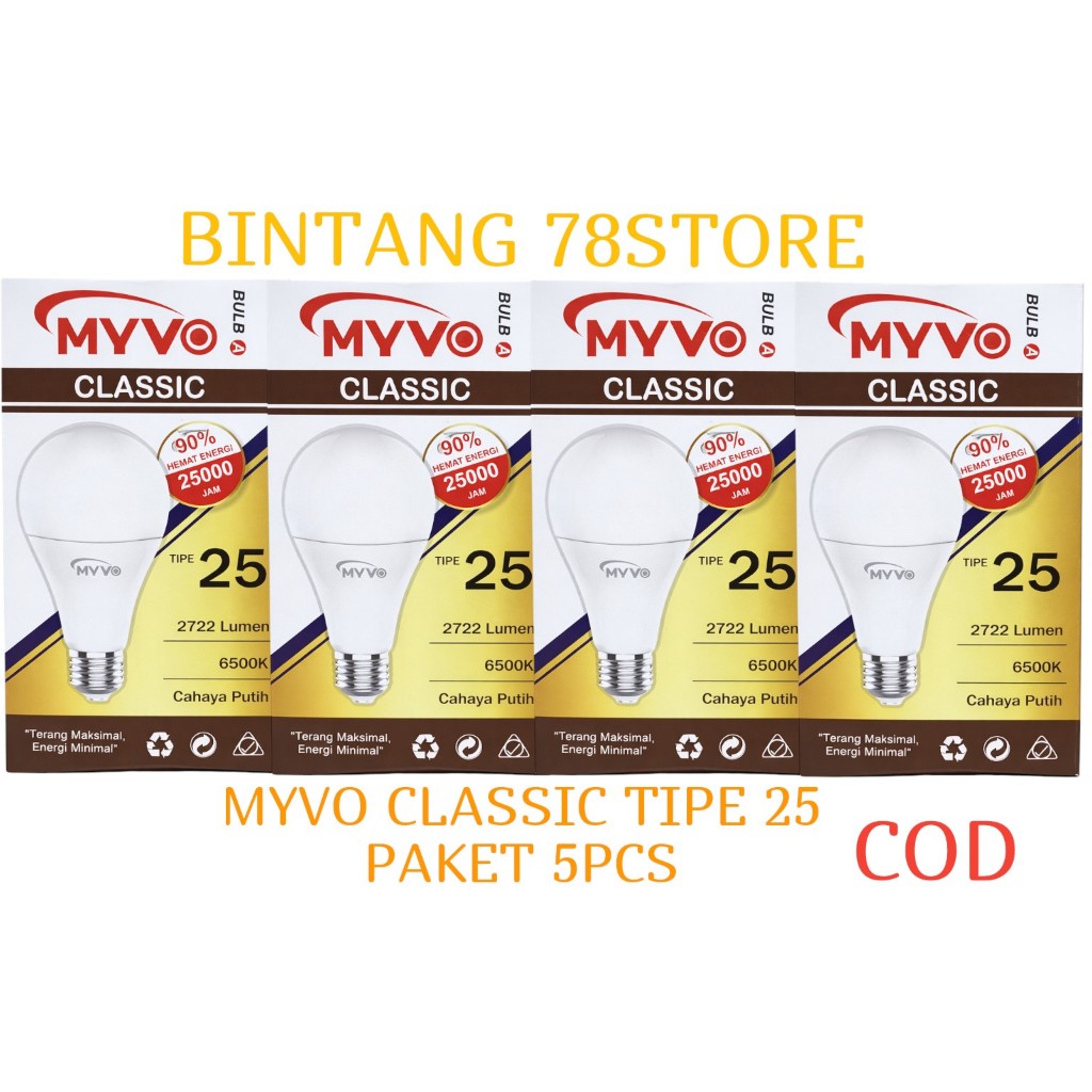 MYVO CLASSIC TIPE 25 PAKET 5PCS PUTIH - BOHLAM LAMPU LED MYVO CLASSIC 25 WATT